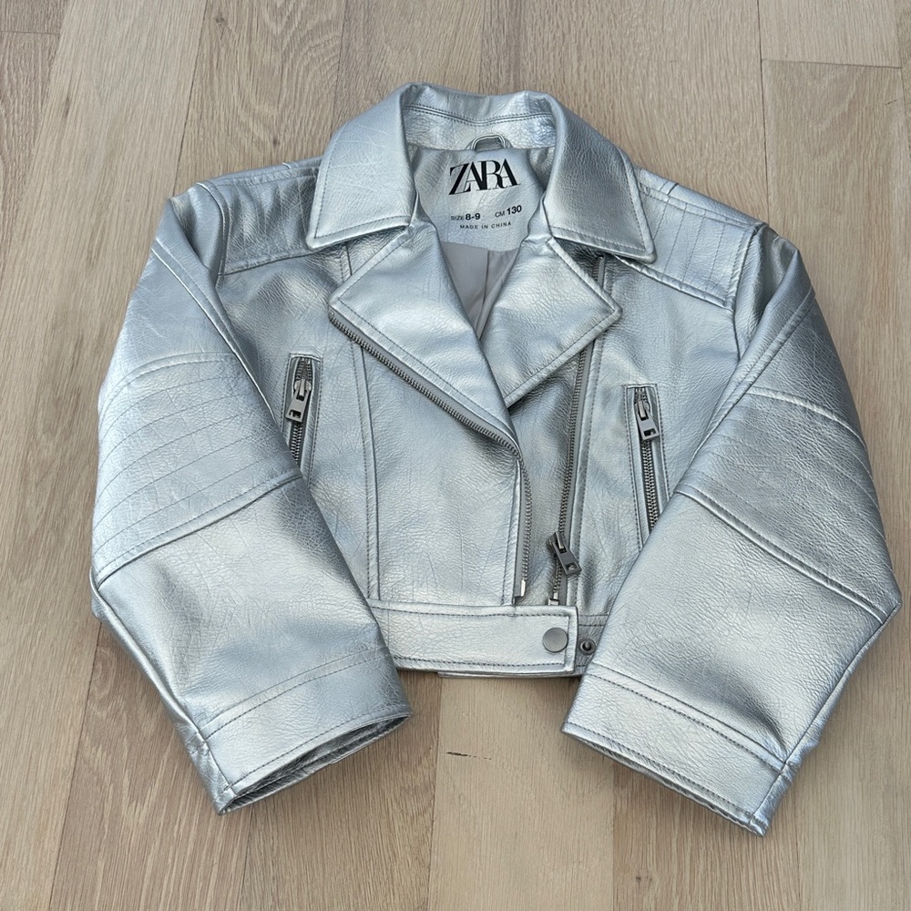 Zara Metallic Silver Cropped Jacket